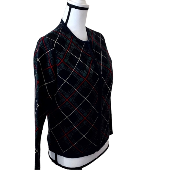 Talbots Made in Italy 100% Merino Wool Argyle Print Zippered Cardigan Small - Picture 7 of 10